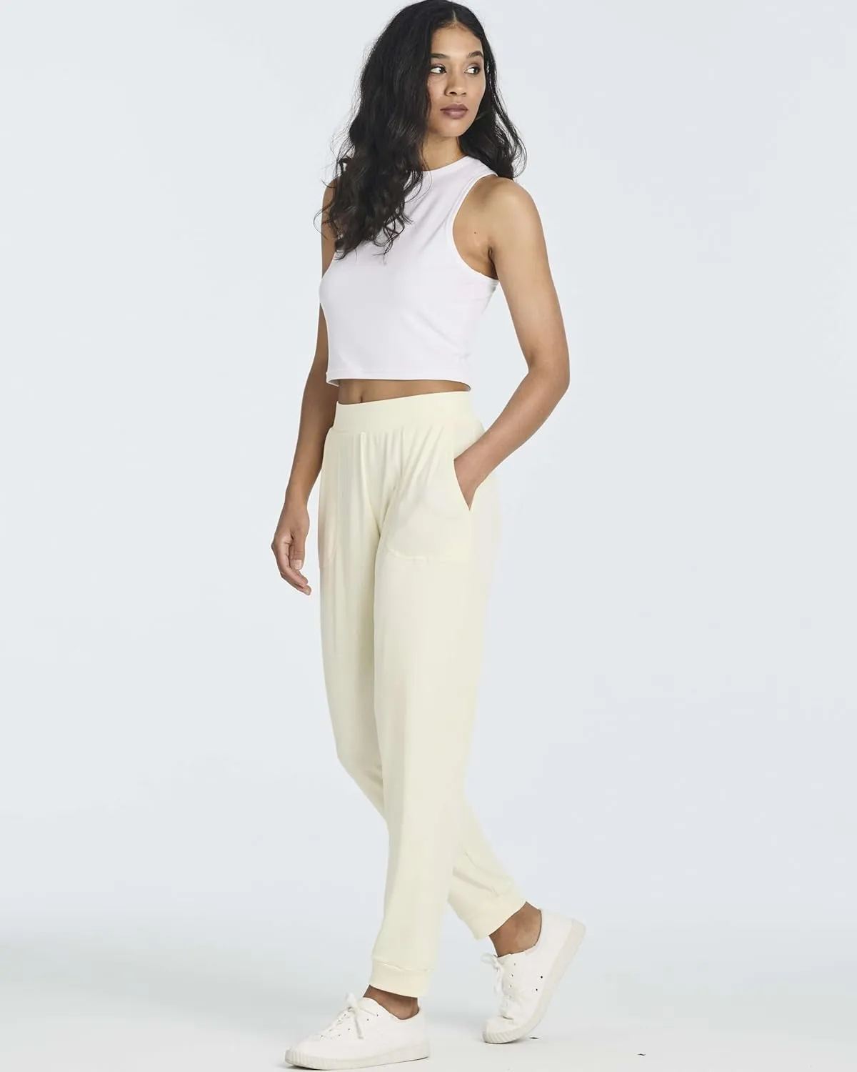 Real Essentials 3 Pack: Women's Ribbed Lounge Jogger Cuffed Yoga SweatpantsPockets (Available in Plus)