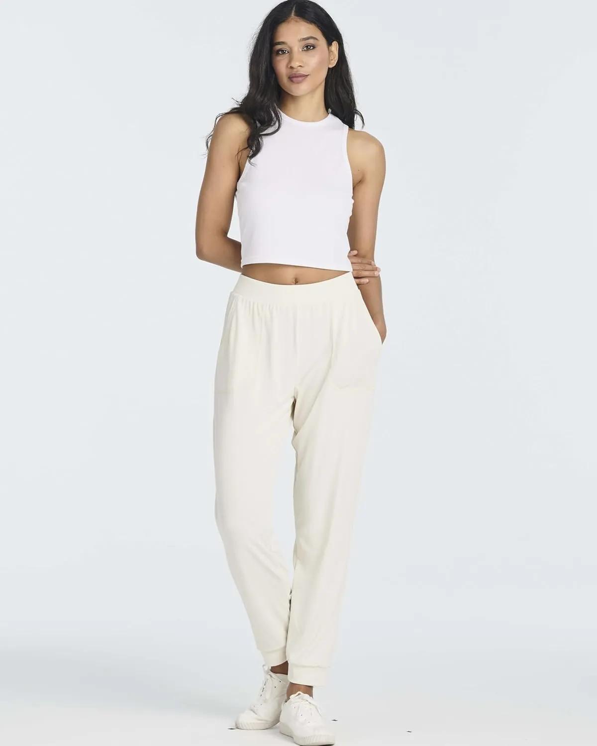 Real Essentials 3 Pack: Women's Ribbed Lounge Jogger Cuffed Yoga SweatpantsPockets (Available in Plus)