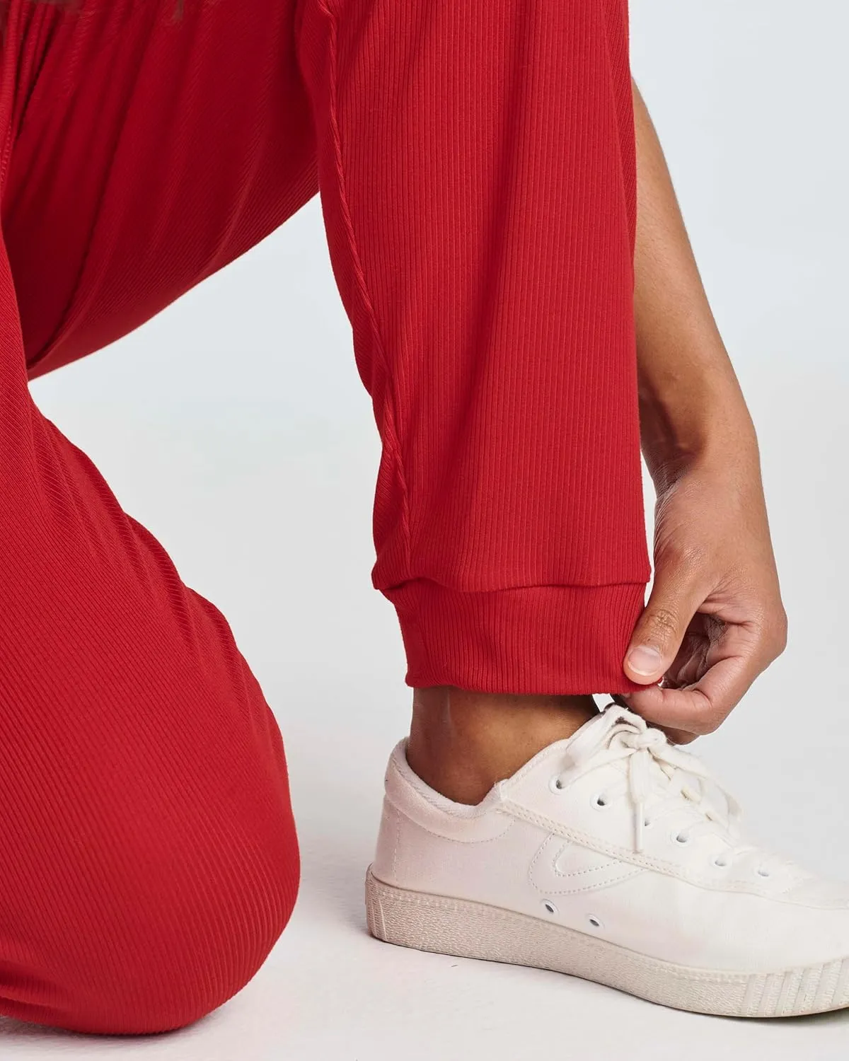 Real Essentials 3 Pack: Women's Ribbed Lounge Jogger Cuffed Yoga SweatpantsPockets (Available in Plus)