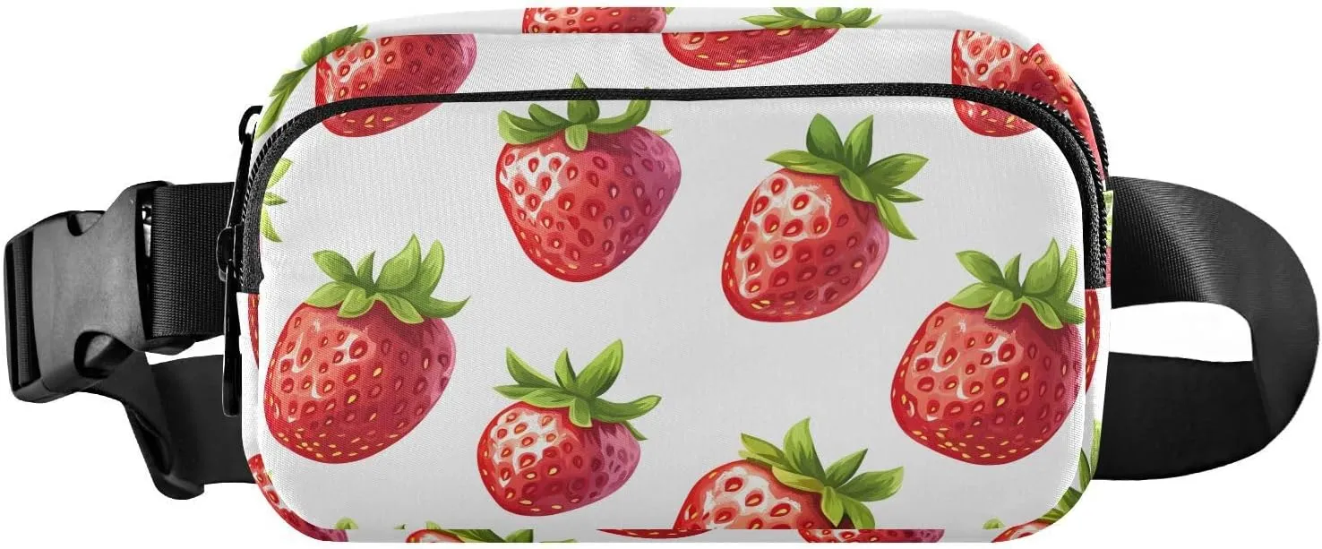 Realistic Strawberry Fanny Pack Water Resistant, Women Men Waist Pack Sling Bag Purse for Travel Hiking