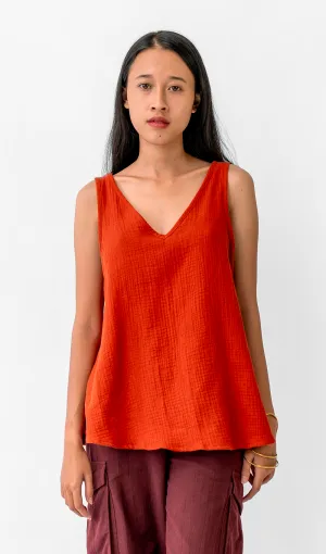 Red Cotton Crinkle V-neck Swing Top, 2 sizes