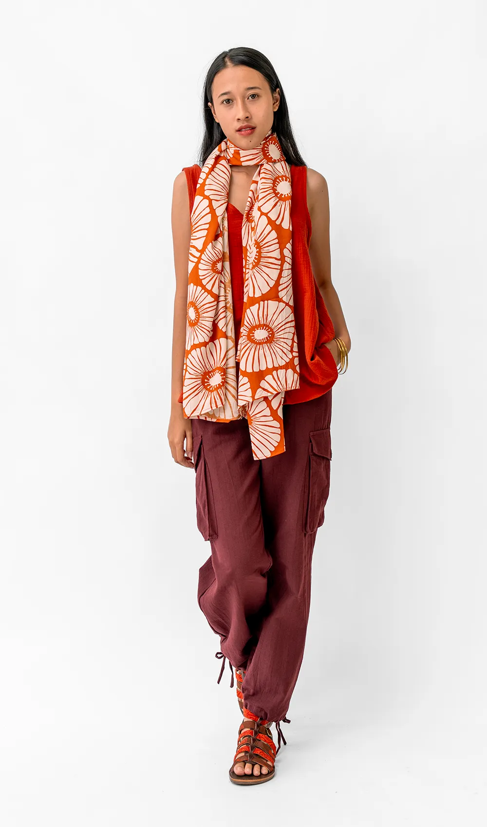 Red Cotton Crinkle V-neck Swing Top, 2 sizes