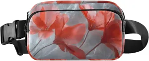 Red Floral Fanny Pack Water Resistant Waist Pack Sling Bag Purse for Women Men Travel Hiking