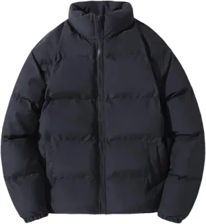 REHJJDFD Men Solid Color Thicken Warm Parka Coat Men Streetwear Casual Cotton-Padded