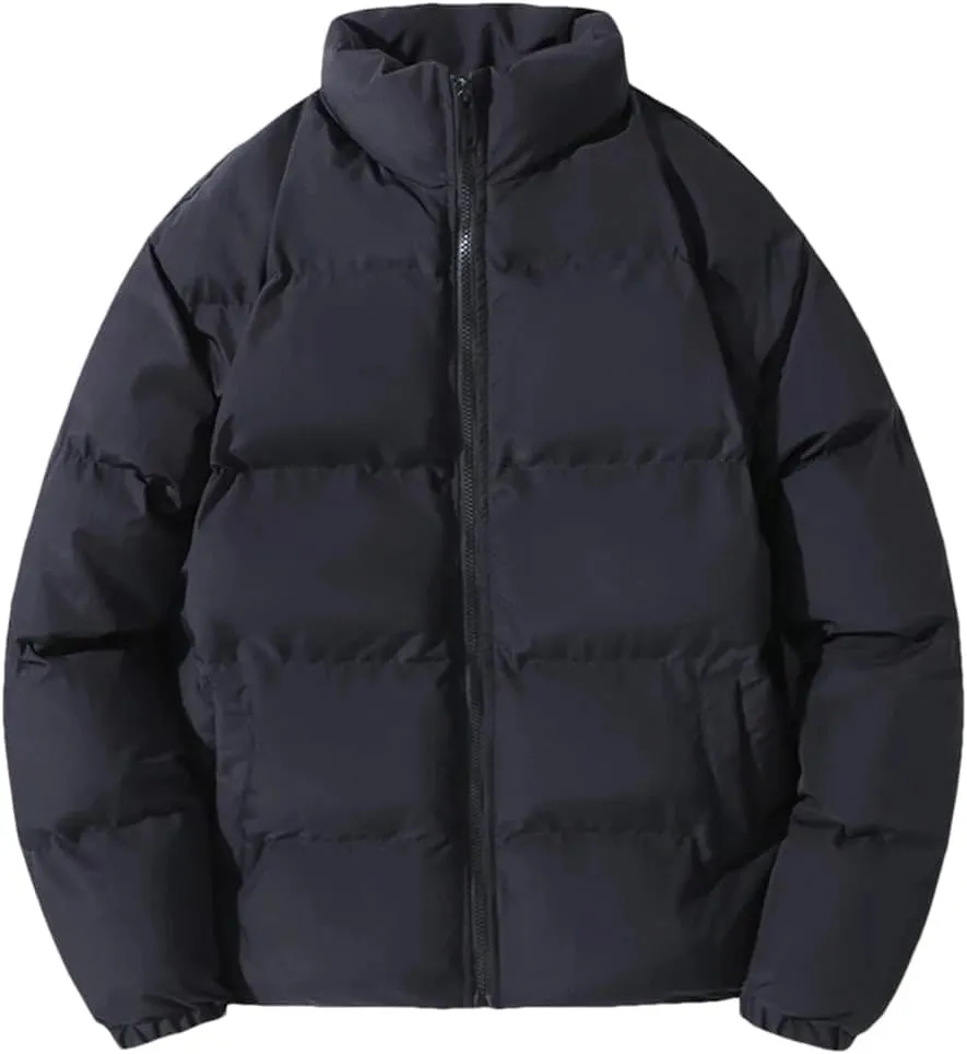 REHJJDFD Men Solid Color Thicken Warm Parka Coat Men Streetwear Casual Cotton-Padded