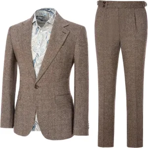 Retro 2 Piece Tweed Men's Suits Slim Fit Groom Vintage Tuxedos Set Prom Woolen Fabric Blazer Custom Jacket Pants
