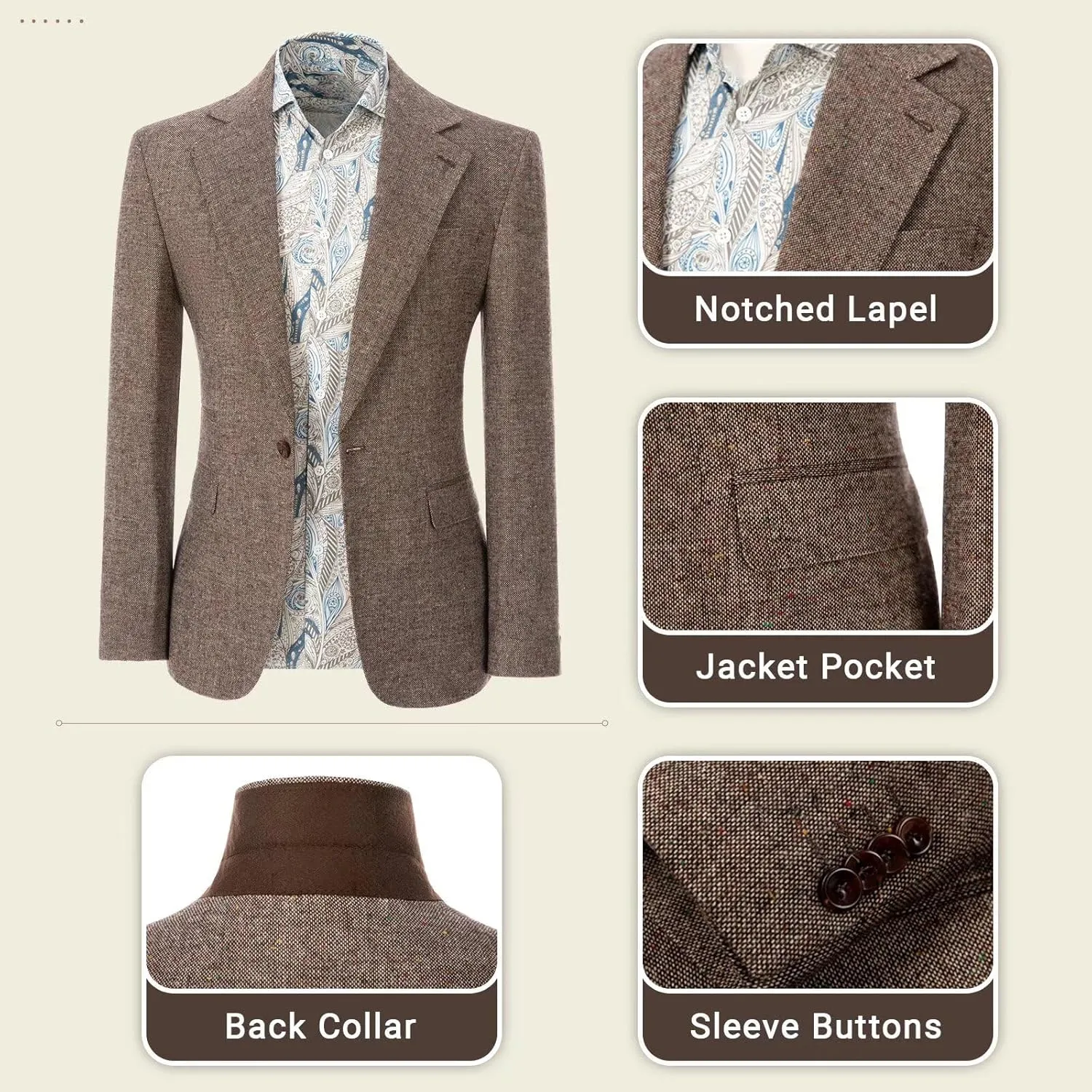 Retro 2 Piece Tweed Men's Suits Slim Fit Groom Vintage Tuxedos Set Prom Woolen Fabric Blazer Custom Jacket Pants