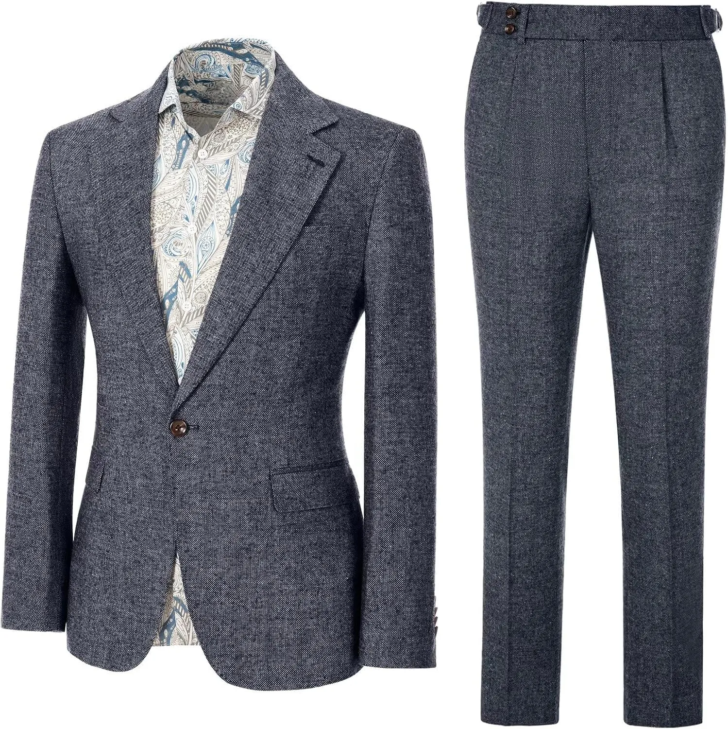 Retro 2 Piece Tweed Men's Suits Slim Fit Groom Vintage Tuxedos Set Prom Woolen Fabric Blazer Custom Jacket Pants