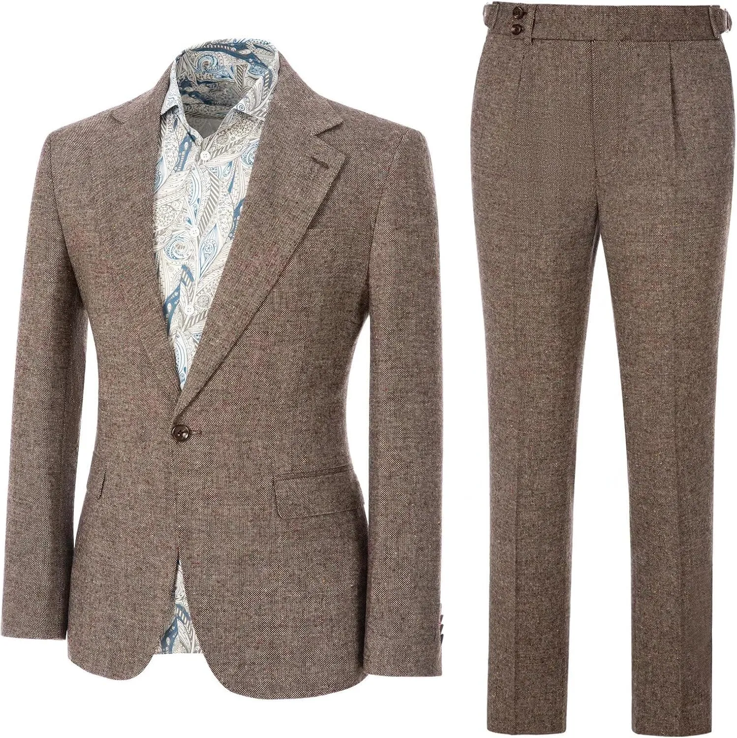 Retro 2 Piece Tweed Men's Suits Slim Fit Groom Vintage Tuxedos Set Prom Woolen Fabric Blazer Custom Jacket Pants