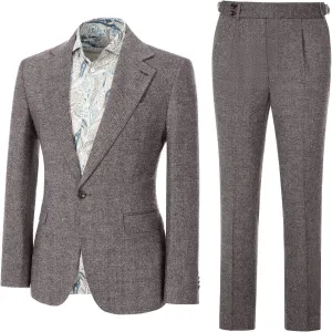 Retro 2 Piece Tweed Men's Suits Slim Fit Groom Vintage Tuxedos Set Prom Woolen Fabric Blazer Custom Jacket Pants