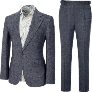 Retro 2 Piece Tweed Men's Suits Slim Fit Groom Vintage Tuxedos Set Prom Woolen Fabric Blazer Custom Jacket Pants