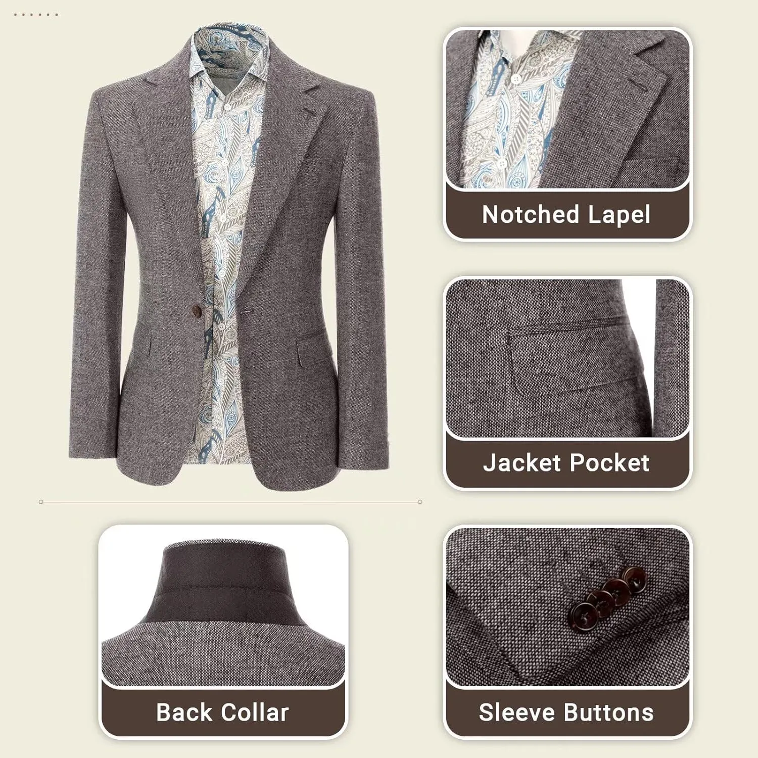 Retro 2 Piece Tweed Men's Suits Slim Fit Groom Vintage Tuxedos Set Prom Woolen Fabric Blazer Custom Jacket Pants