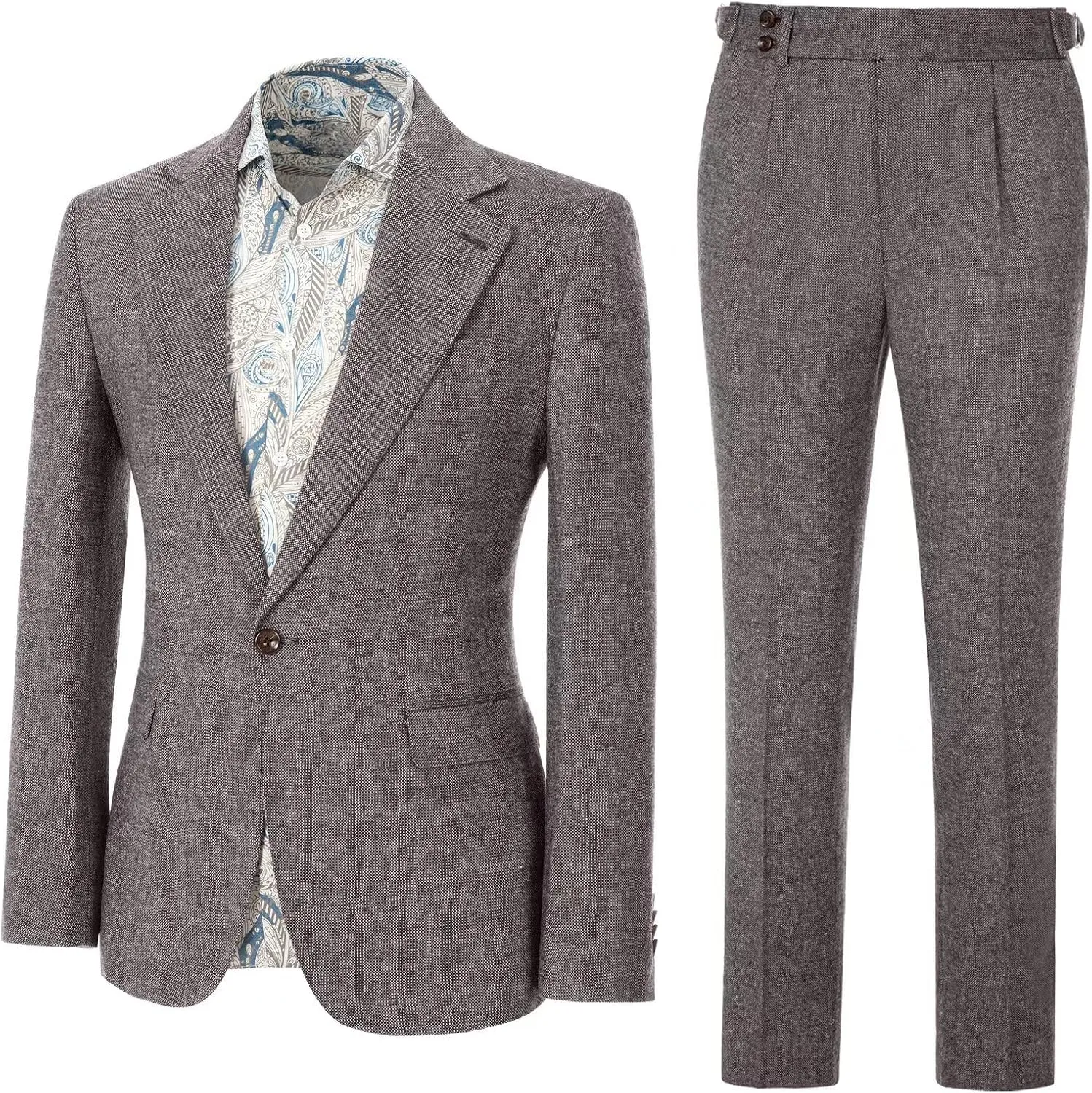 Retro 2 Piece Tweed Men's Suits Slim Fit Groom Vintage Tuxedos Set Prom Woolen Fabric Blazer Custom Jacket Pants