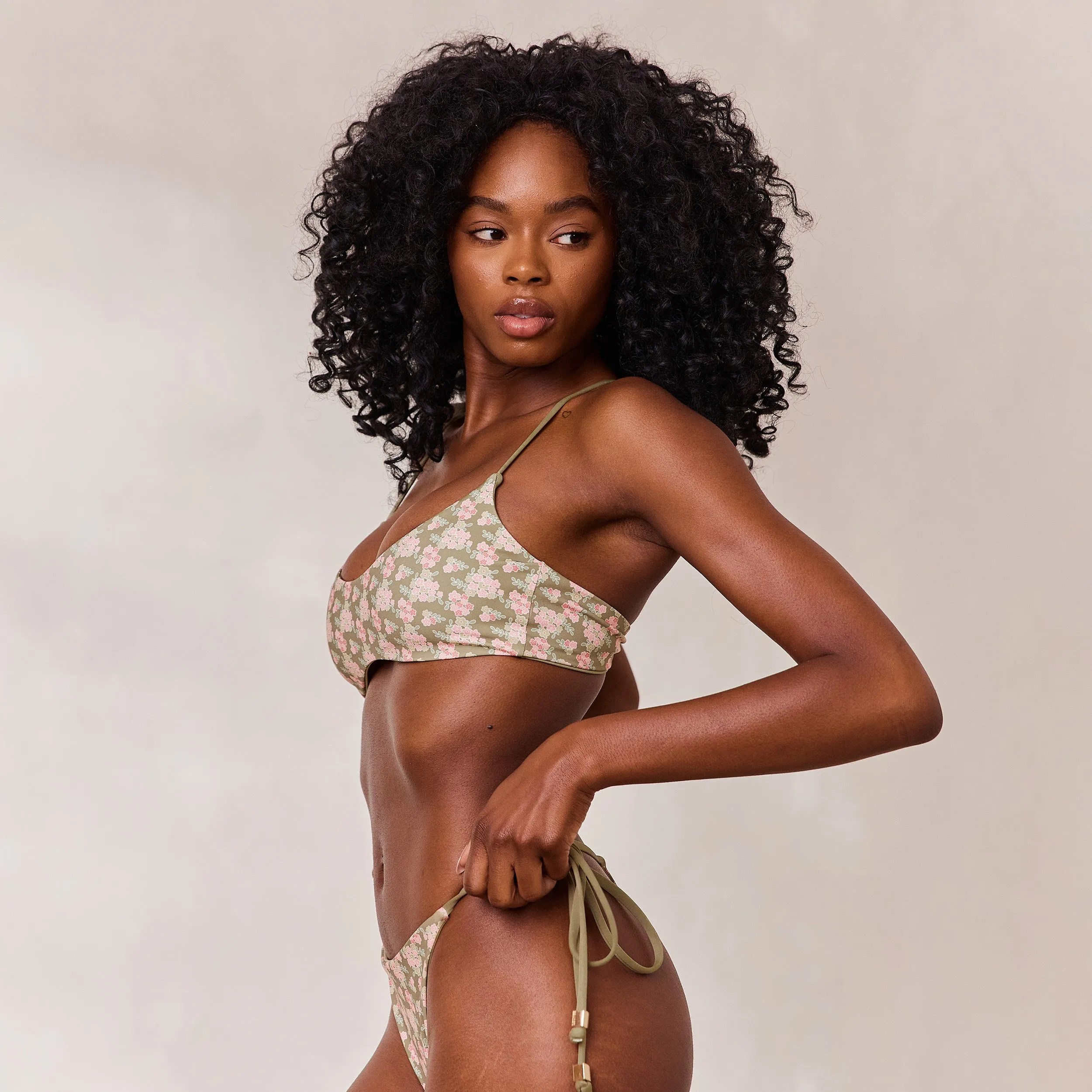 Reversible Bralette Bikini Top - Green/Floral