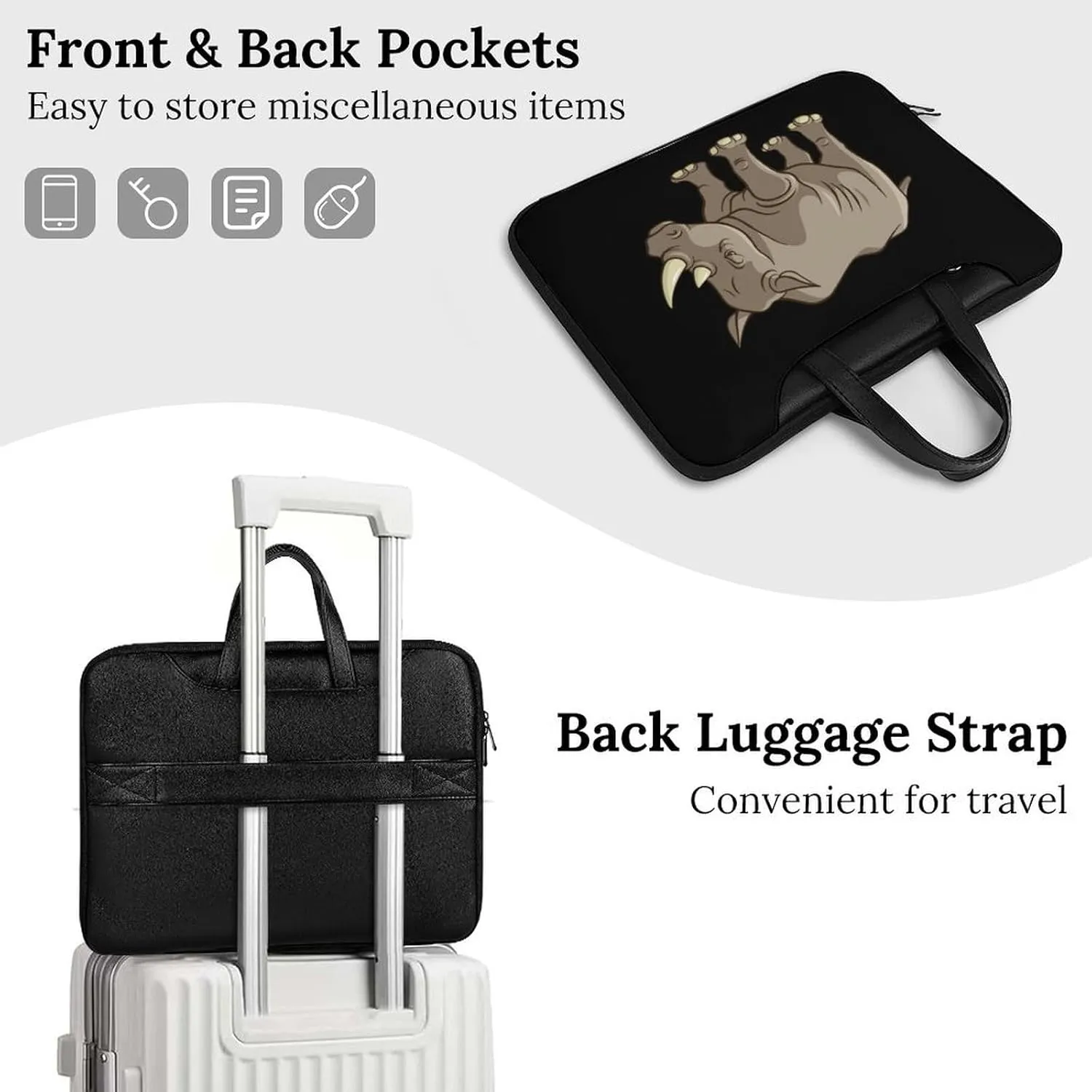 Rhino Vector Leather Bag Laptop Case Slim Water Resistant Computer Bags with Handle Briefcase for Work