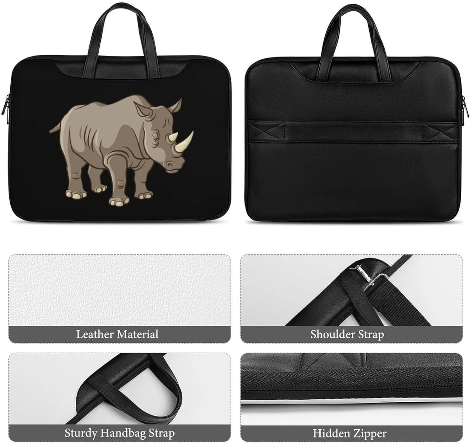 Rhino Vector Leather Bag Laptop Case Slim Water Resistant Computer Bags with Handle Briefcase for Work