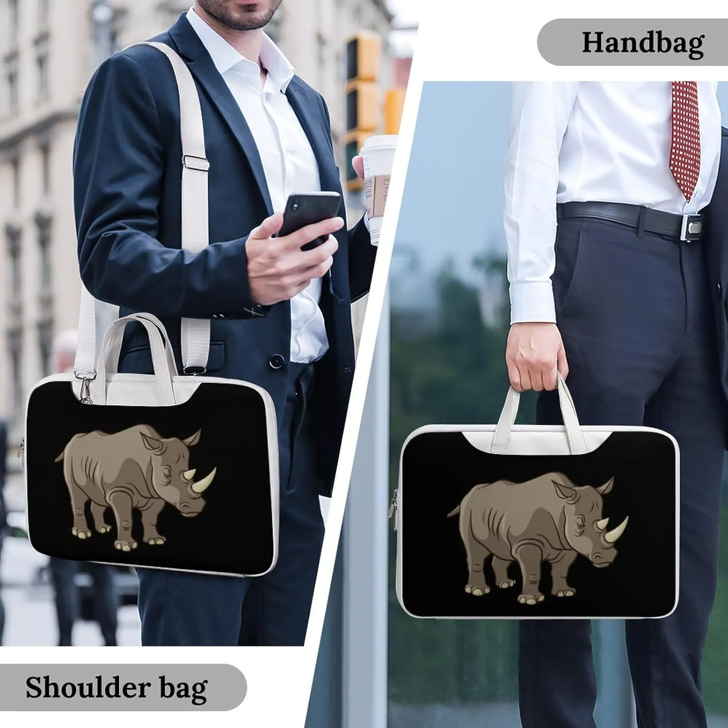 Rhino Vector Leather Bag Laptop Case Slim Water Resistant Computer Bags with Handle Briefcase for Work