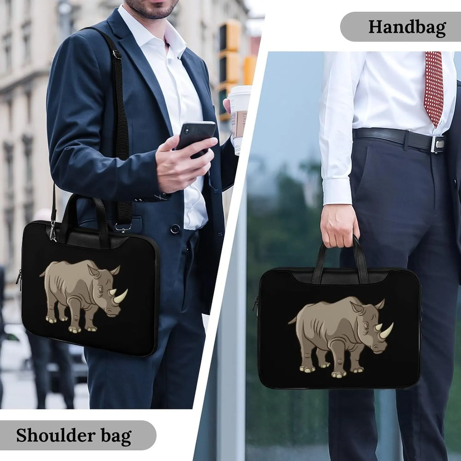 Rhino Vector Leather Bag Laptop Case Slim Water Resistant Computer Bags with Handle Briefcase for Work