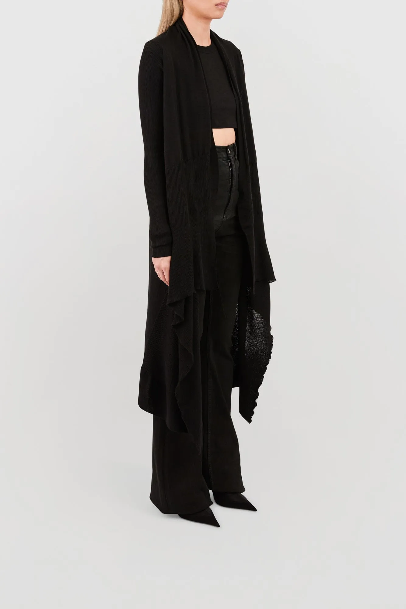 Rick Owens Long Wrap Cardigan in Black
