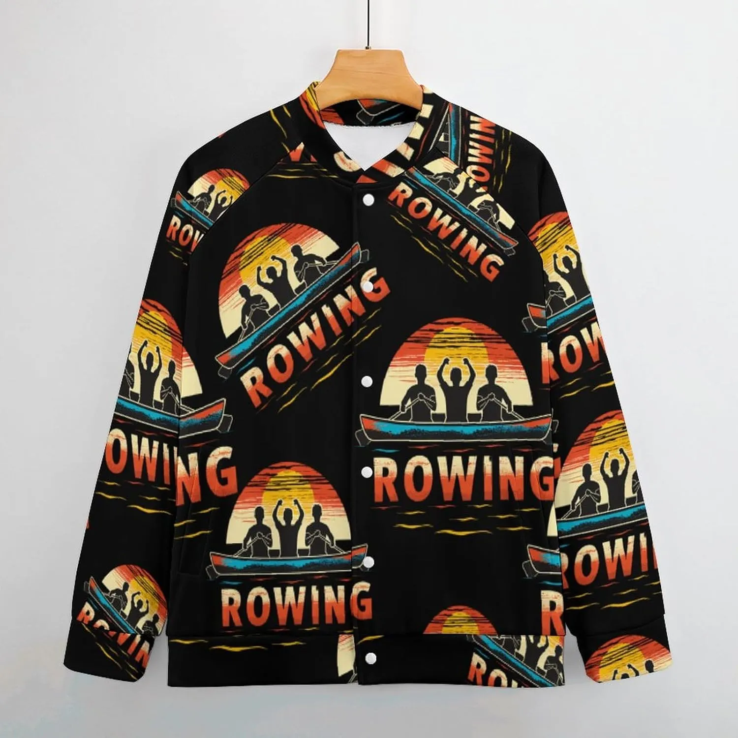 Rowing Team and Sunset 90s Lightweight Men's Baseball Jackets Relaxed Fit Varsity Bomber Jacket Windbreaker Coat