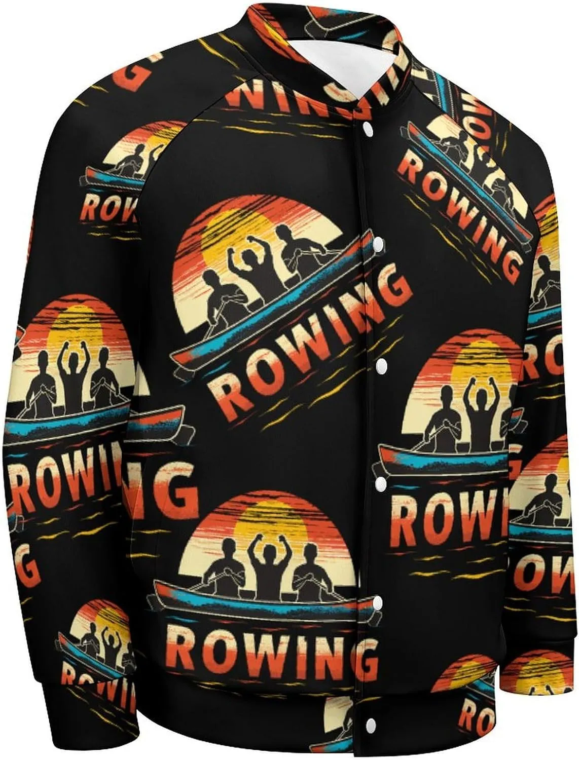 Rowing Team and Sunset 90s Lightweight Men's Baseball Jackets Relaxed Fit Varsity Bomber Jacket Windbreaker Coat