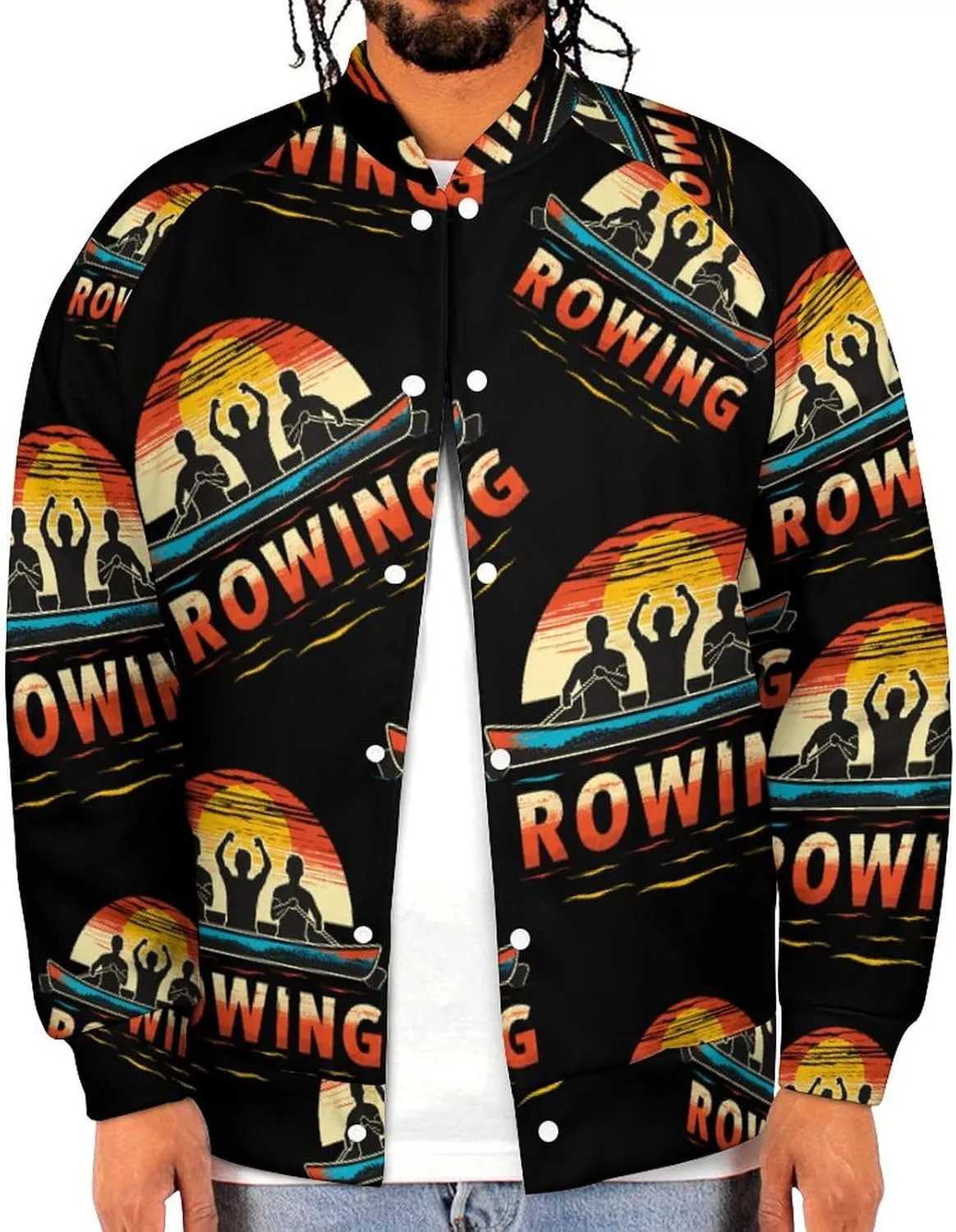 Rowing Team and Sunset 90s Lightweight Men's Baseball Jackets Relaxed Fit Varsity Bomber Jacket Windbreaker Coat