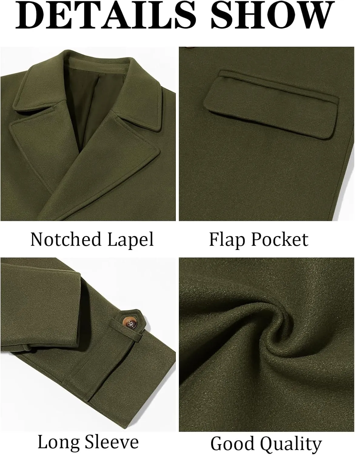 Runcati Mens Double Breasted Trench Coat Mid Long Jacket Notched Lapel Winter Chunky Warm Overcoat