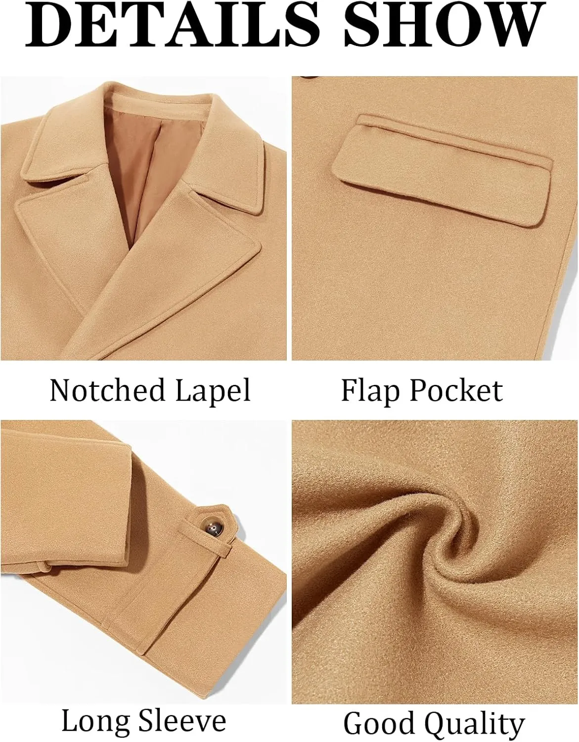 Runcati Mens Double Breasted Trench Coat Mid Long Jacket Notched Lapel Winter Chunky Warm Overcoat
