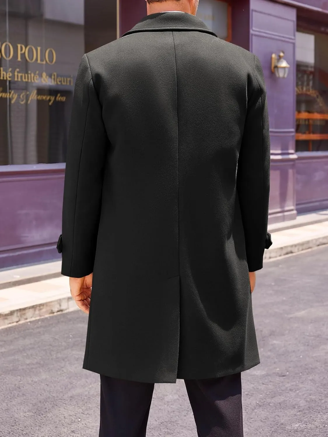 Runcati Mens Double Breasted Trench Coat Mid Long Jacket Notched Lapel Winter Chunky Warm Overcoat