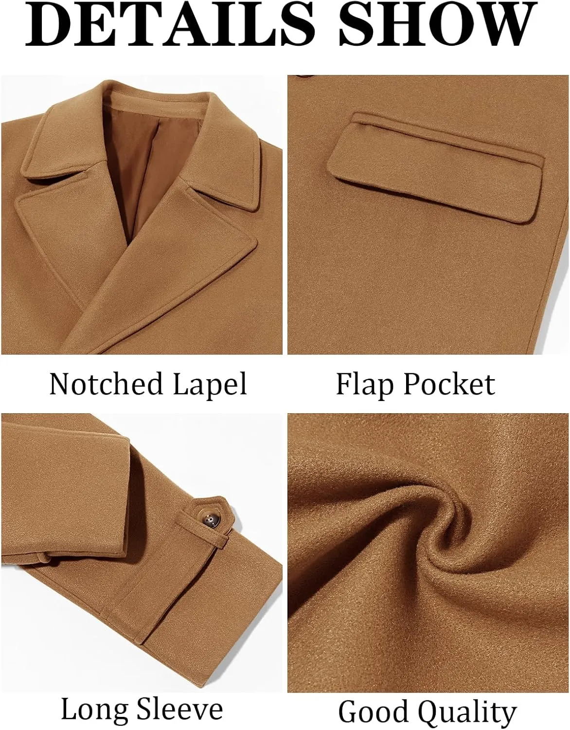 Runcati Mens Double Breasted Trench Coat Mid Long Jacket Notched Lapel Winter Chunky Warm Overcoat