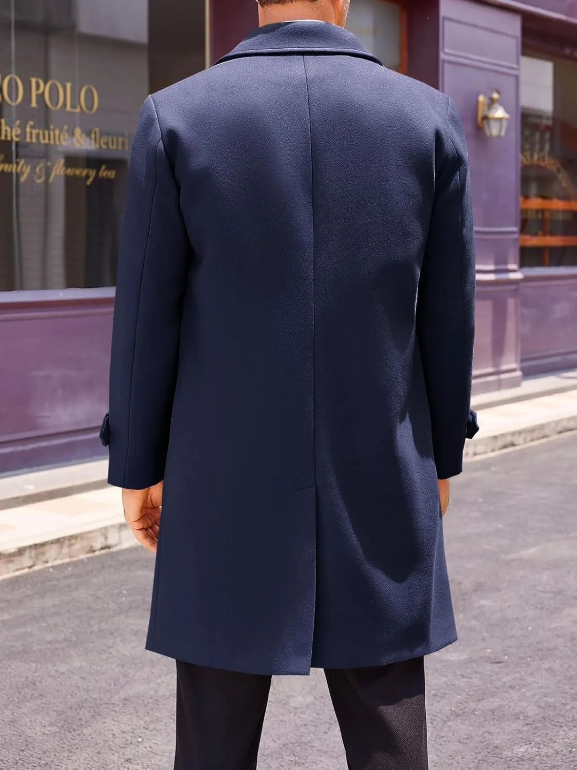Runcati Mens Double Breasted Trench Coat Mid Long Jacket Notched Lapel Winter Chunky Warm Overcoat