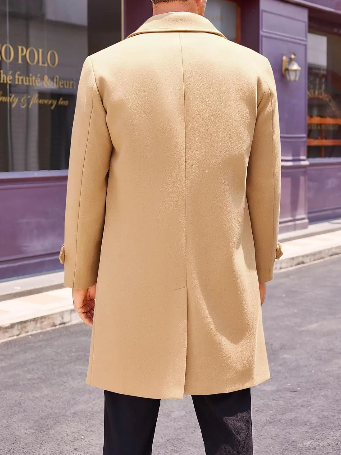 Runcati Mens Double Breasted Trench Coat Mid Long Jacket Notched Lapel Winter Chunky Warm Overcoat