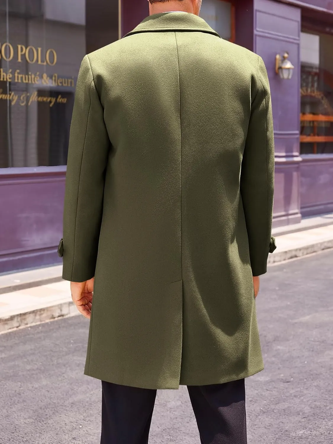 Runcati Mens Double Breasted Trench Coat Mid Long Jacket Notched Lapel Winter Chunky Warm Overcoat