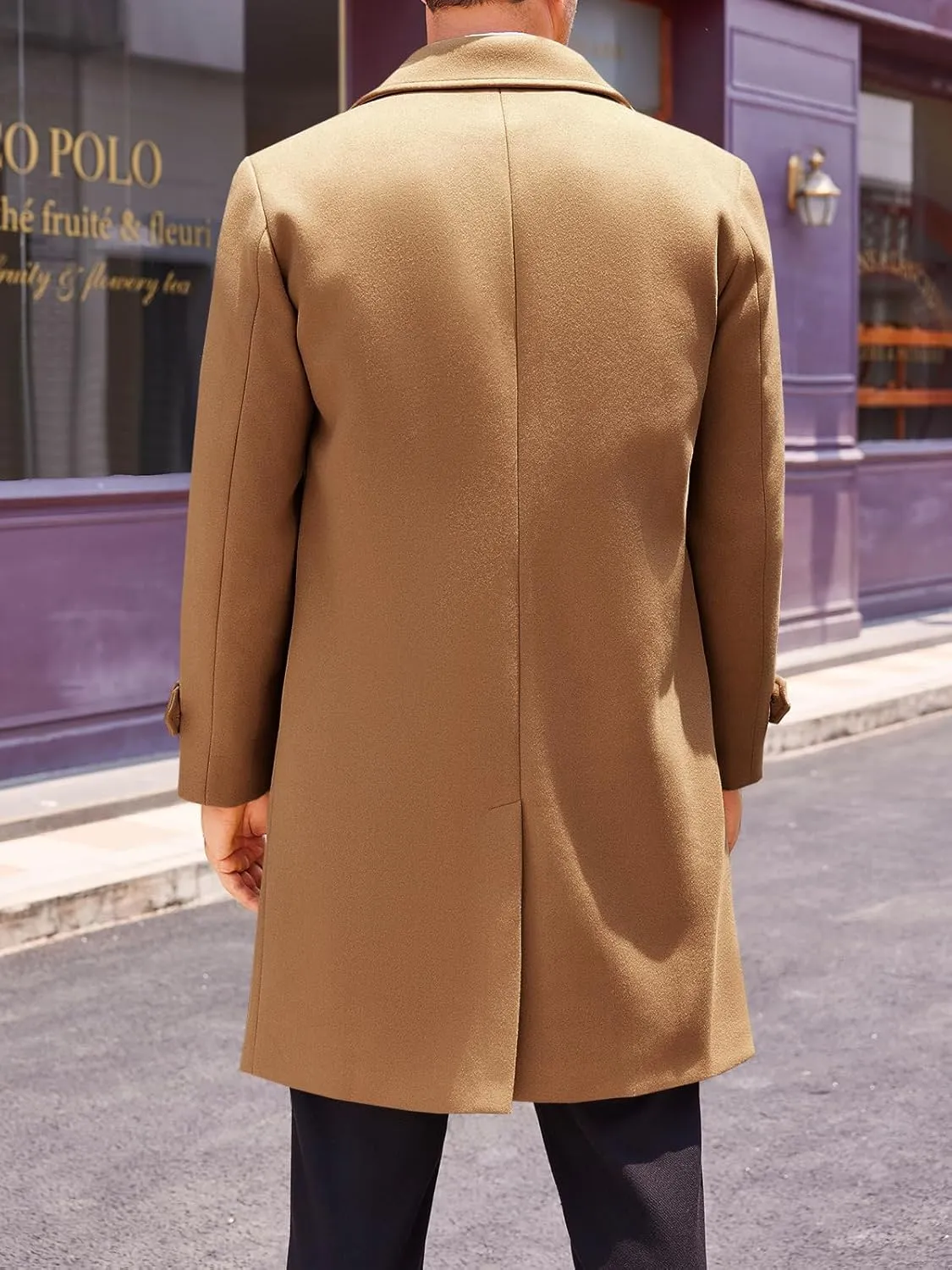 Runcati Mens Double Breasted Trench Coat Mid Long Jacket Notched Lapel Winter Chunky Warm Overcoat