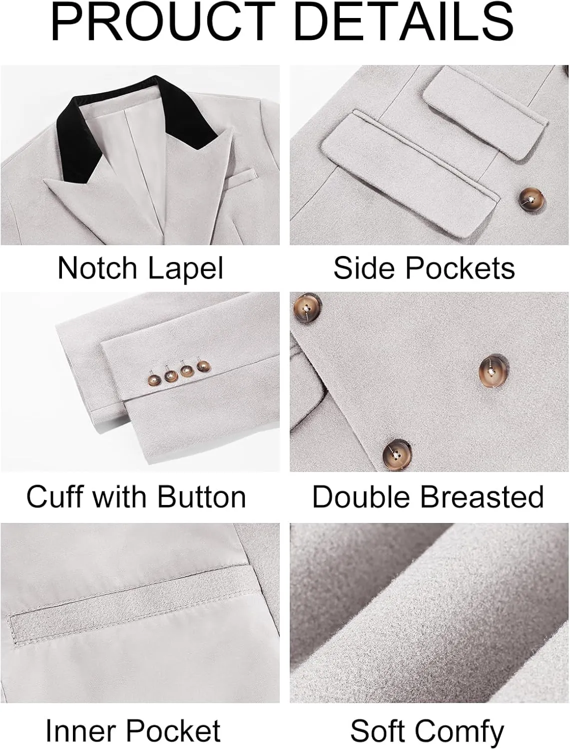 Runcati Mens Trench Coat Notch Lapel Double Breasted Casual Pea Coat Winter Warm Long Overcoat