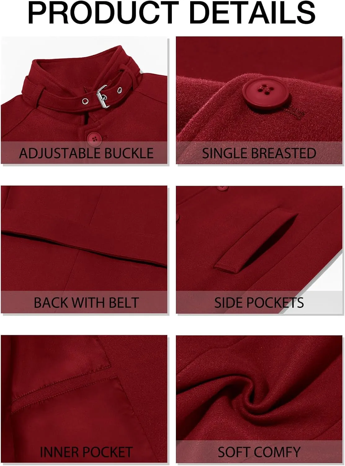 Runcati Mens Trench Coat Stand Collar Casual Slim Fit Single Breasted Pea Coat Overcoat
