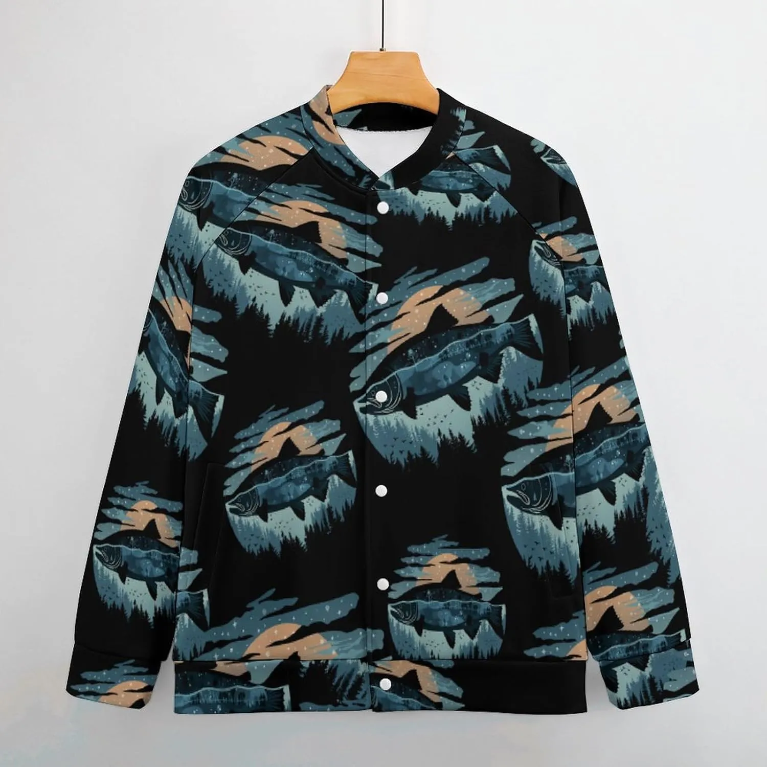Salmon Fish World Lightweight Men's Baseball Jackets Relaxed Fit Varsity Bomber Jacket Windbreaker Coat