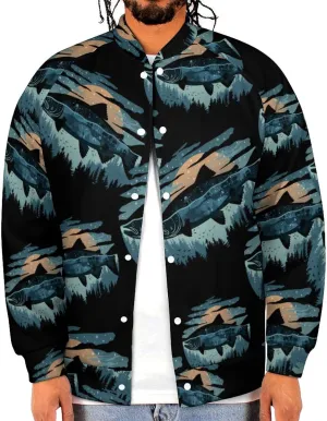 Salmon Fish World Lightweight Men's Baseball Jackets Relaxed Fit Varsity Bomber Jacket Windbreaker Coat