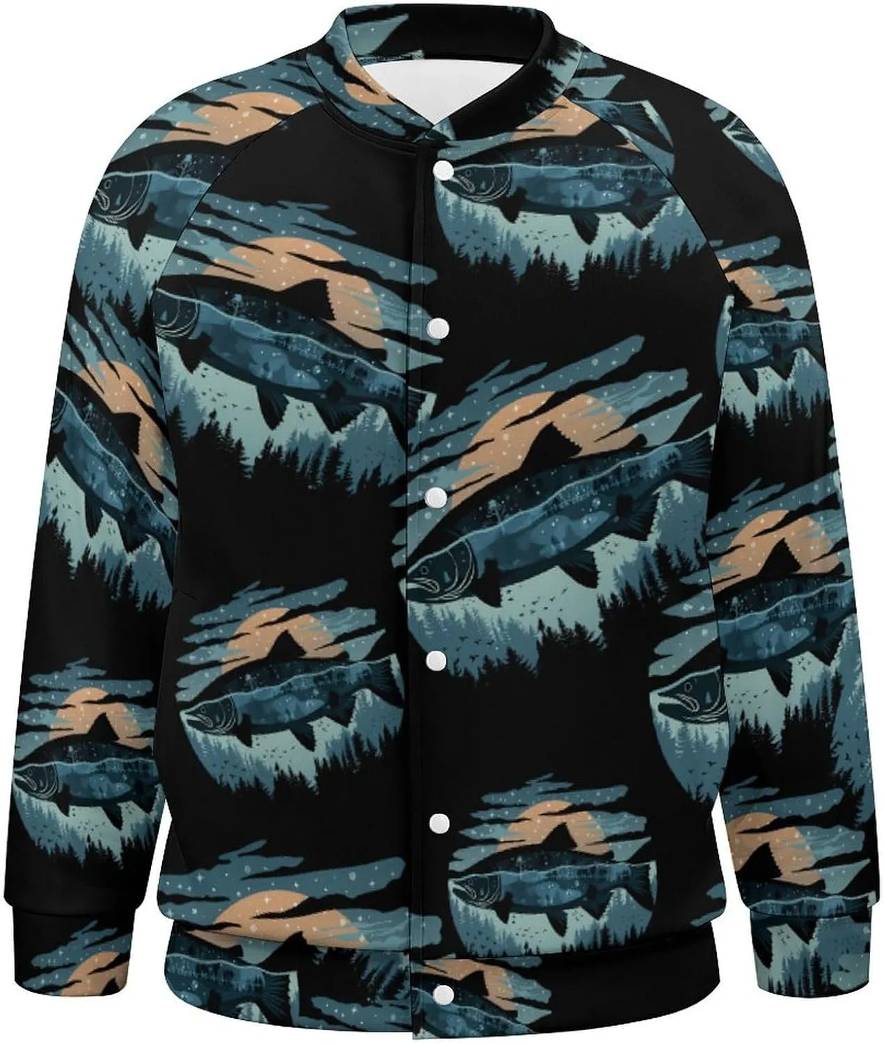 Salmon Fish World Lightweight Men's Baseball Jackets Relaxed Fit Varsity Bomber Jacket Windbreaker Coat