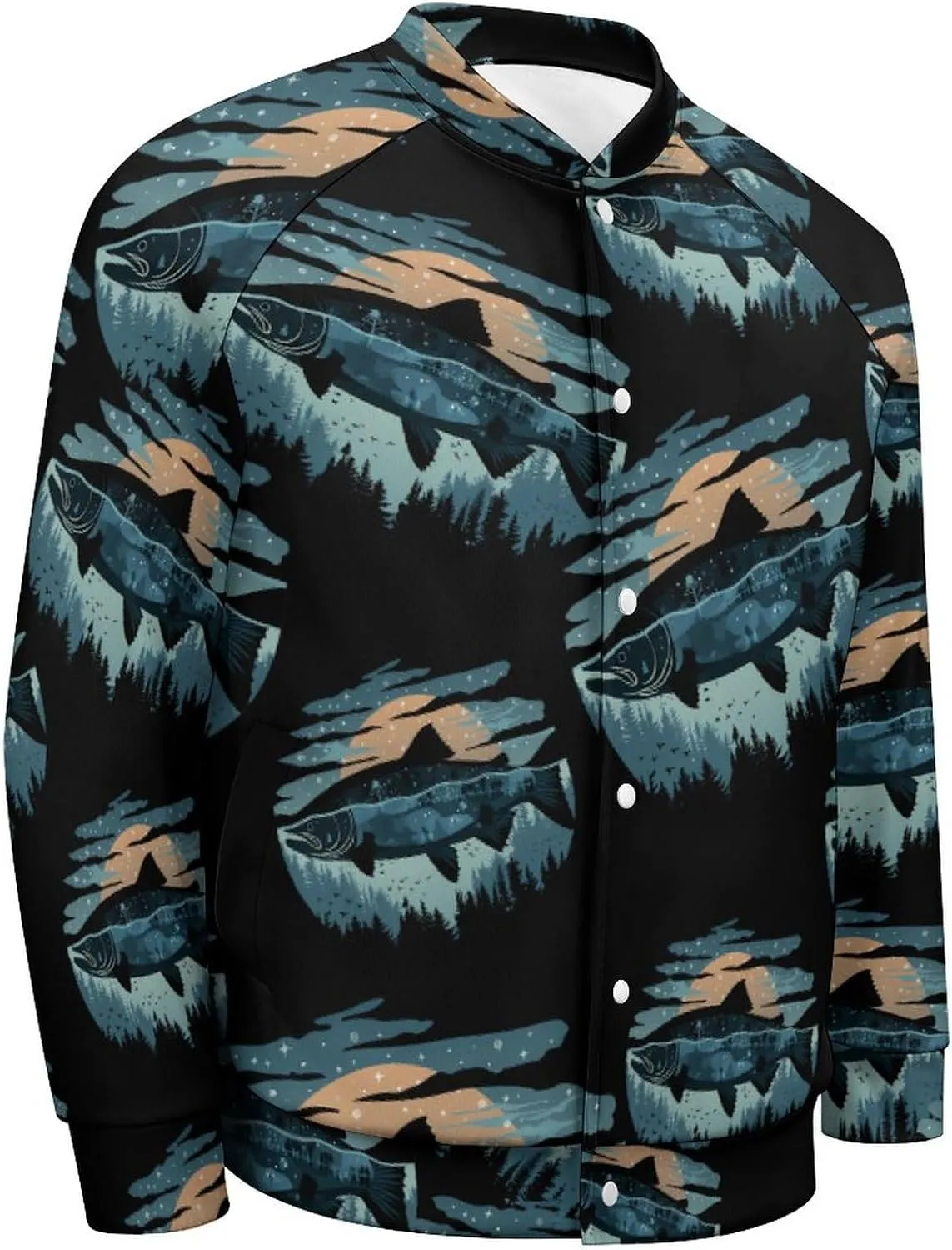 Salmon Fish World Lightweight Men's Baseball Jackets Relaxed Fit Varsity Bomber Jacket Windbreaker Coat
