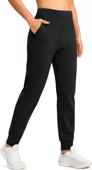 SANTINY Women's Fleece Lined Joggers Water Resistant High Waisted Thermal Sweatpants Winter Pants Hiking Running Pockets