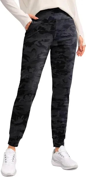 SANTINY Women's Fleece Lined Joggers Water Resistant High Waisted Thermal Sweatpants Winter Pants Hiking Running Pockets