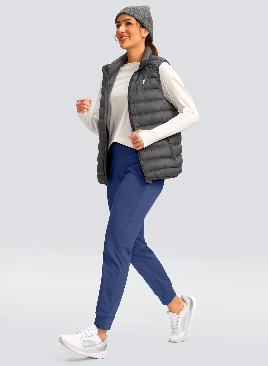 SANTINY Women's Fleece Lined Joggers Water Resistant High Waisted Thermal Sweatpants Winter Pants Hiking Running Pockets