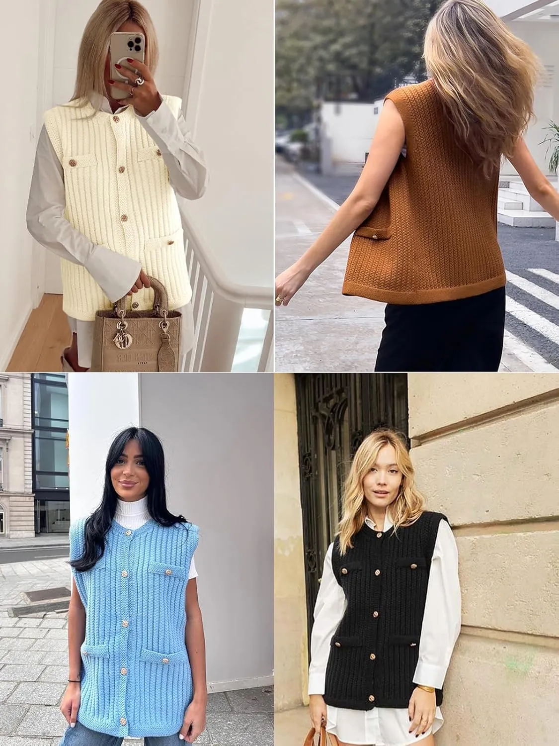 Saodimallsu Womens Sleeveless Sweater Vest Button Up Cable Knit Crew Neck Trendy Casual Loose Summer Cardigan