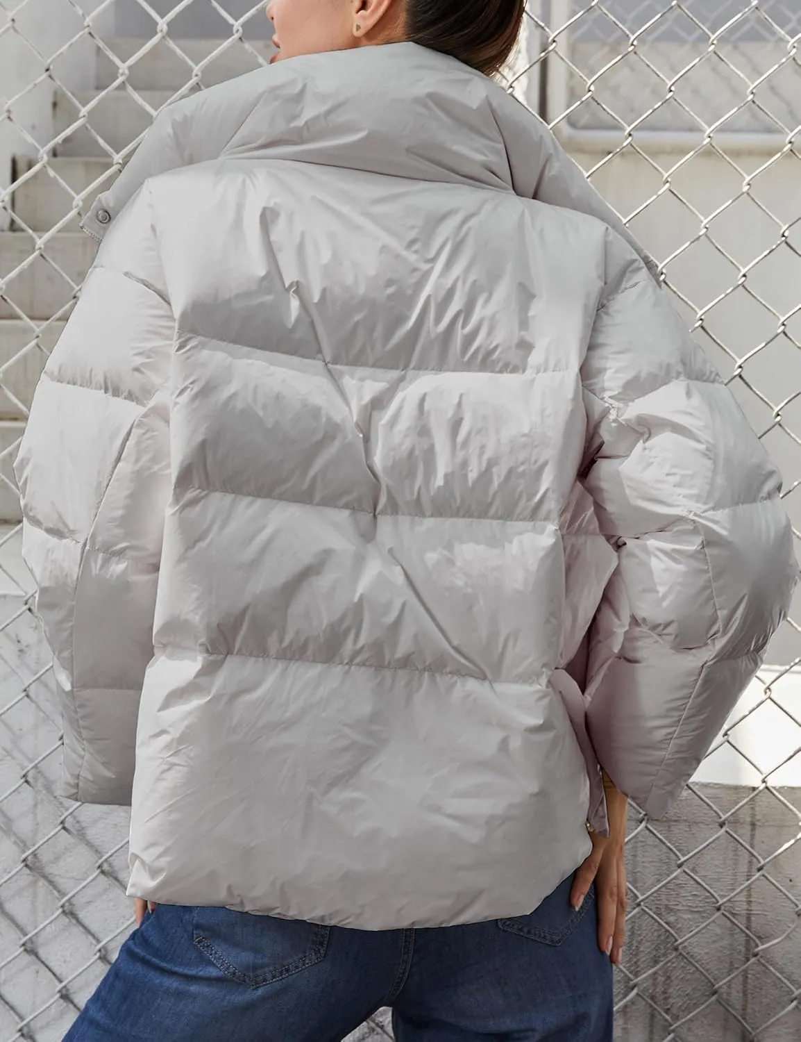 SDEER Women's Short Down Jacket Long Sleeve Zipper Button Goose Down Jacket Coats Thickened Warm Winter Coat
