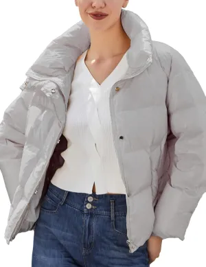 SDEER Women's Short Down Jacket Long Sleeve Zipper Button Goose Down Jacket Coats Thickened Warm Winter Coat