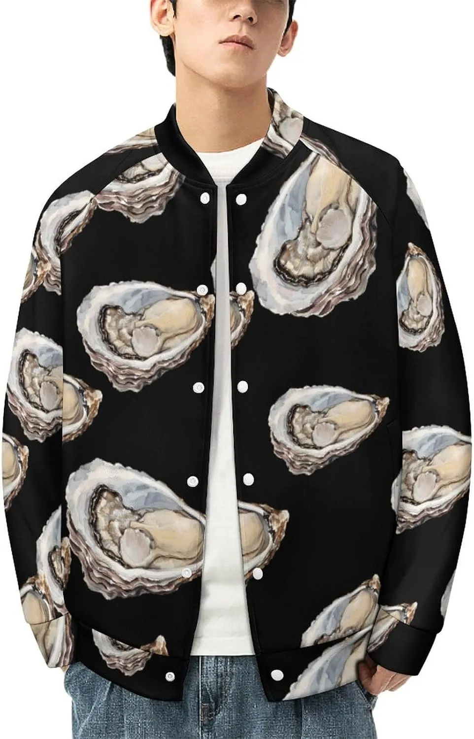 Seafood Oyster Lightweight Men's Baseball Jackets Relaxed Fit Varsity Bomber Jacket Windbreaker Coat