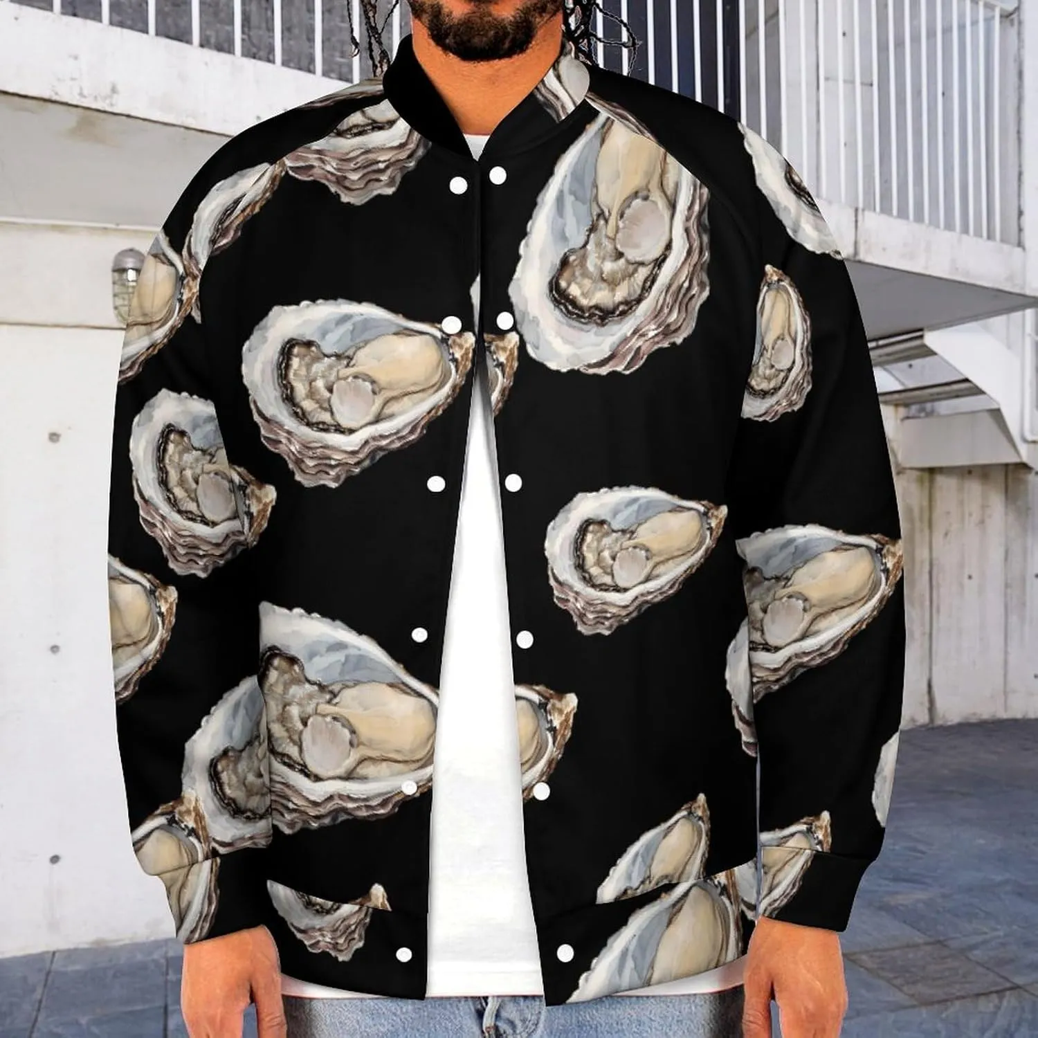 Seafood Oyster Lightweight Men's Baseball Jackets Relaxed Fit Varsity Bomber Jacket Windbreaker Coat