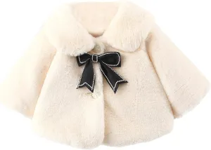 SEAUR Baby Girls Faux Fur Warm Cloak Coat Cute Winter Furry Cape Jacket Fluffy Plush Fleece Outwear with Bowknot
