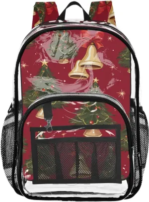 senya Transparent School Bag Bell Christmas Trees Travel Backpack With Water-Resistant PVC Plastic Clear Bagpack